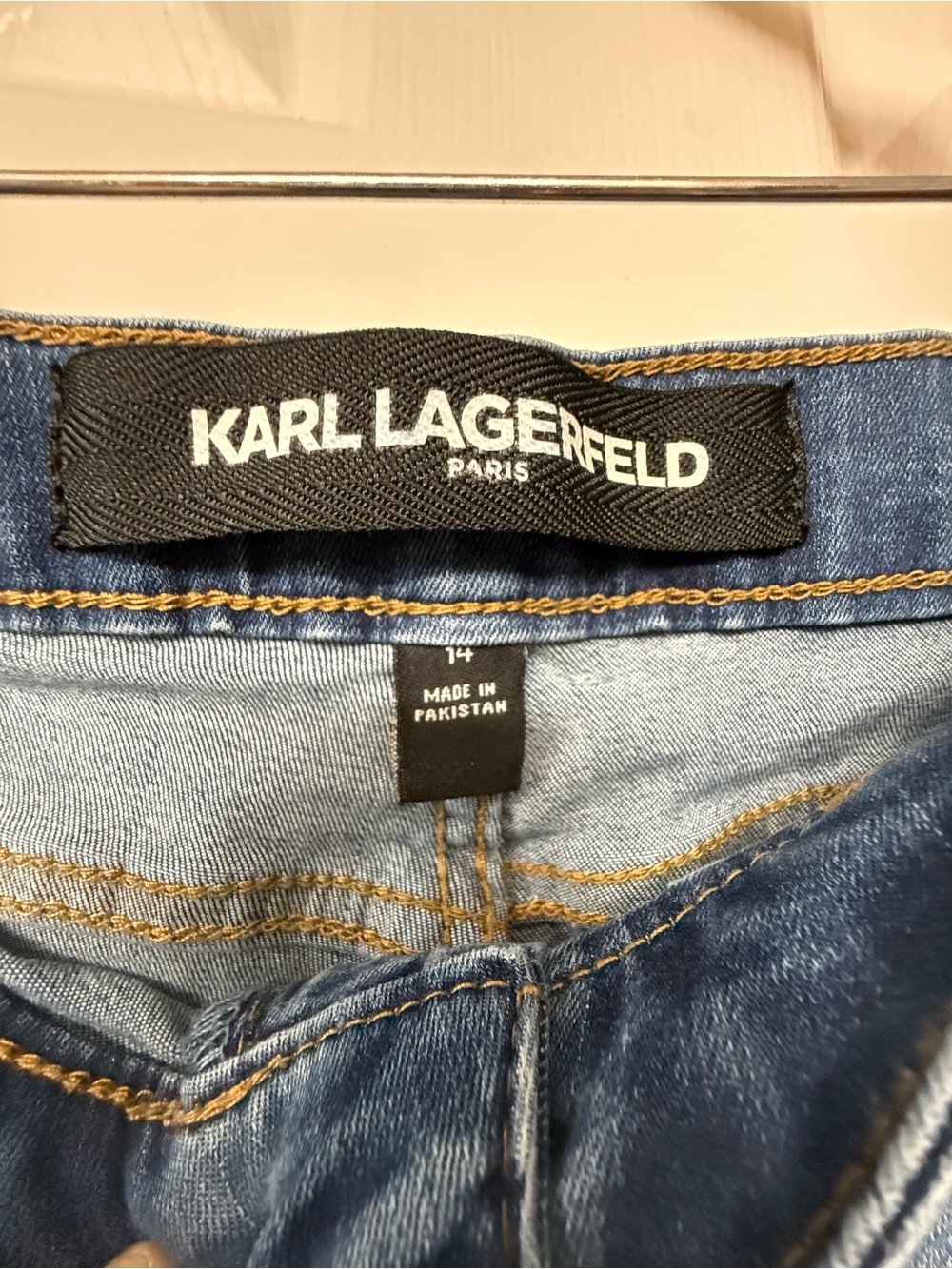 Karl Lagerfeld Blue Skinny Jeans with White Logo Side Tape size 14 - Picture 6 of 6